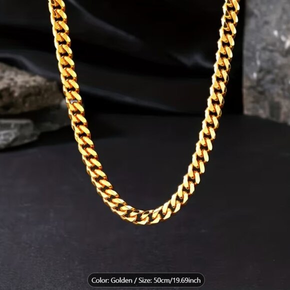 7MM Cuban Chain Necklace, Made of 316L Stainless Steel w/18K Gold Plated Plating